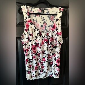 White House Black Market Floral Ruffle Blouse - Red, Pink, Black, White
